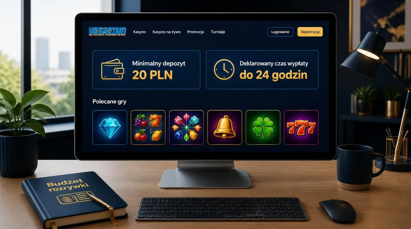 Panel kasyna z depozytem 20 PLN, deklarowanym czasem wypłaty do 24 godzin i biblioteką gier